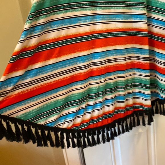 Festive southwestern flair swing dress sz large, loose, flowy, fringed hem. - Picture 3 of 3